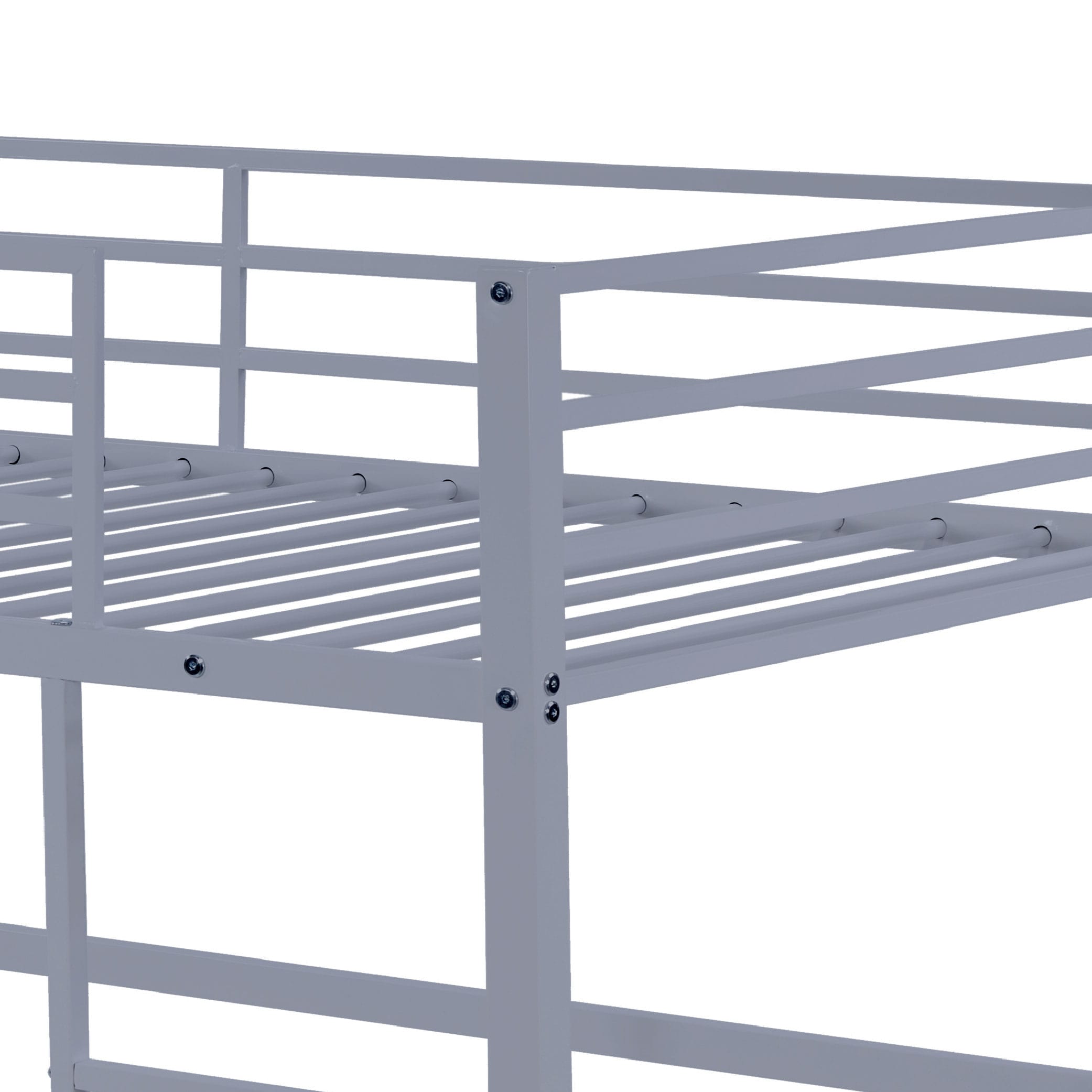 Metal Loft Bed Twin Size, Loft Bed Frame With Safety Guard Rails & Flat Ladder, Twin Loft Bed For Kids Teens Adults, Gray_voghion.com